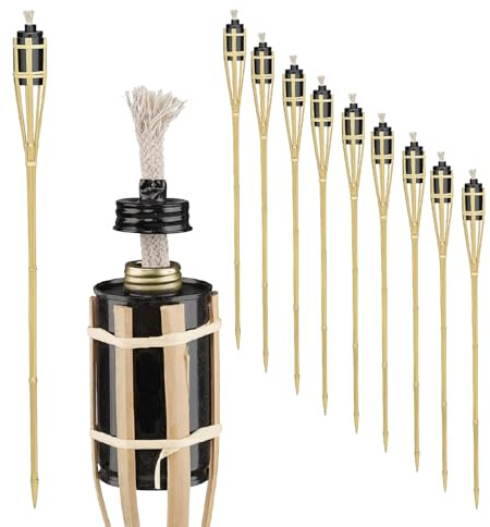 Crisalide® - Torce ad Olio in Bambù per Giardino – Fiaccole Decorative da Esterno con Serbatoio in Metallo e Stoppino – Ideali per Patio, Vialetti e Piscina – Set 5 o 10 Pezzi (10, 120 Cm - 0,625 L)
