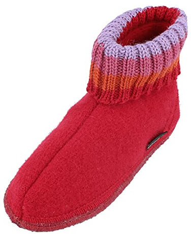 HAFLINGER Hüttenschuh Paul mit Kragen aus reiner Schurwolle Rot (Ziegelrot 85), EU Gr. 40
