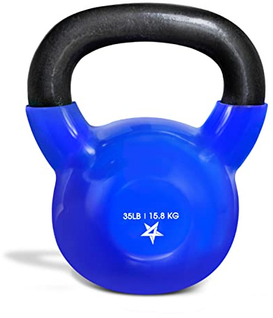 Yes4All 35 lb Kettlebell Weight Vinyl Coated Cast Iron for Dumbbell Weights Exercises, Gym, Fitness, Full Body Workout Equipment Push up, Grip and Strength Training, Blue