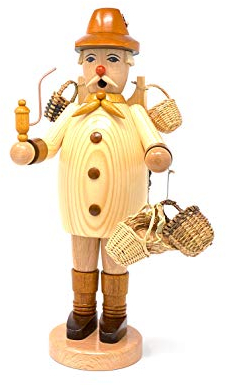 Drechslerei Friedbert Uhlig, Räuchermännchen Nr. 023, Korbhändler, Natur, 35 cm hoch, aus regionalem Holz gedrechselt, echte Handarbeit aus dem Erzgebirge, Weihnachten, Holzkunst, Echtholz