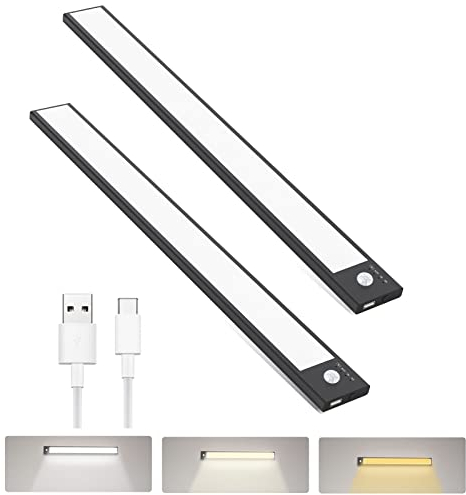 Luce Sottopensile Cucina Regolabile 2 Pezzi - 30cm LED Luci Armadio con Sensore di Movimento 2200 mAh Ricaricabile Lampada per Illuminare Cucina, Sottoscala, Cantina, Corridoio (Nero)