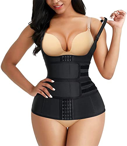 KUMAYES Bauchweggürtel Damen Fitnessgürtel Schwitzgürtel Sport Waist Trainer Korsett Bauchweg Taillenformer Verstellbarer Body Shaper (M, Schwarz)