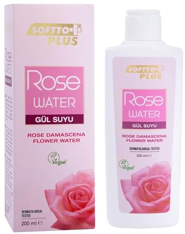 Agua de rosas Softto+Plus, 200 ml, tónico facial natural de rosas Isparta, calmante e hidratante, ideal para pieles sensibles