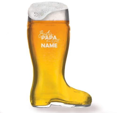 GRAVURMACHER® Bierstiefel personalisiert- Bier Stiefel 1,0l - Für den besten Papa der Welt - Geschenk zum Vatertag - Geburtstagsgeschenk als Mann