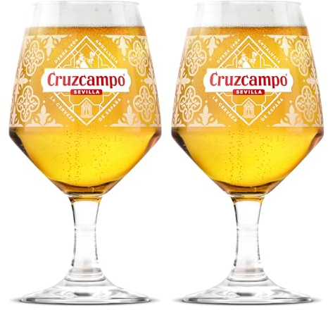 Roxley - Vasos de cristal para cerveza Cruzcampo Pint Beer Lager X2 | Lager Beer 56Cl Size Glass Man Cave | Fabricado en Reino Unido
