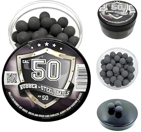 50x Premium Quality Hard Mix Rubber Steel Balls 2.7 Grams Heavy Reusable Projectiles Paintballs Reballs Powerballs for Training Home and Self Defense Pistols in 50 Caliber