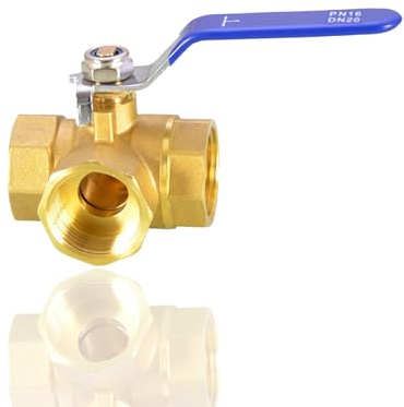 ieron 3-Way Ball Valve DN20 (T-Port) Pipe T Type Brass Ball Valve 3/4 Inch BSP Female Brass, Stainless Steel Lever Handle