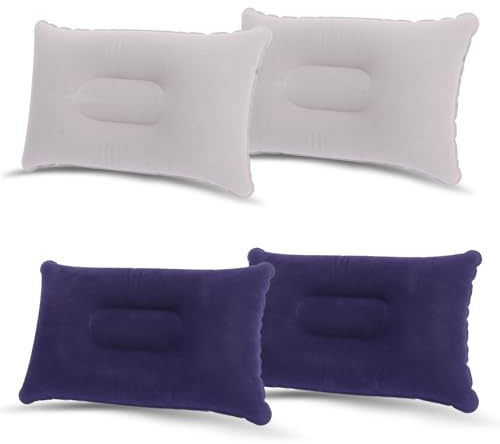 4Pcs Inflatable Pillows for Camping,Ultra-light Portable Camping Pillows for Adults Soft Pvc Flocked Surface Blow Up Pillow for Traveling Hiking Beach Back Lumbar Support Pillow for Office Fishing