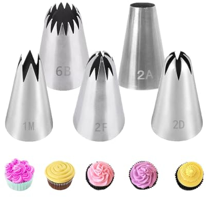 Ceihwa 5 Pezzi Beccuccio Sac a Poche Decora Cake Nozzles Acciaio Inox Bocchette Decorative Accessori per Torte Pasticceria Riutilizzabili per Cupcakes