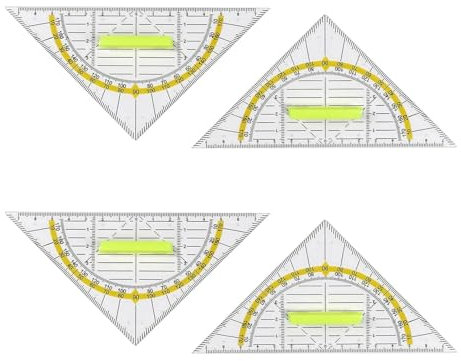 4 Stück Geodreieck mit Griff, 16cm Geodreieck aus Kunststof, Transparent Flexibel zum Kreise Zeichnen, für Büro Designer Studenten Malerei