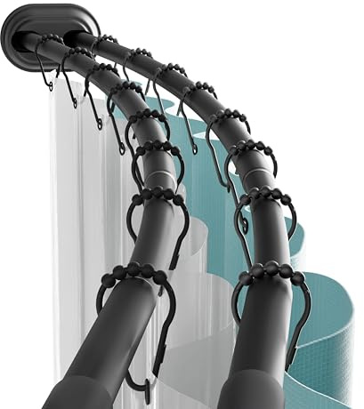 Zenna Home Double Curved Shower Curtain Rod, No Drill, 50-72 Inch Adjustable Tension Curved Shower Rod for Bathroom, Rustproof Double Rod, Non-Slip, Adds Room in Shower, Matte Black