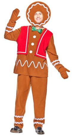EraSpooky Adult Gingerbread Man Costume Deluxe Men's Christmas Cookie Outfits M