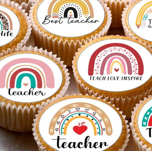 Thank You Teacher Rainbows Pre-cut Edible Cupcake/Cake Toppers x 24