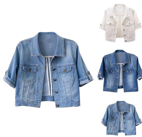 Generisch Vestes en jean pour femme - Manches courtes - Blanc - Veste de transition élégante et légère - Veste d'été en denim - Veste boléro pour robe - Manteau en jean - Veste courte streetwear