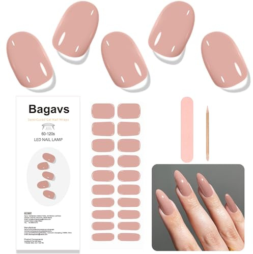 Bagavs Unghie Gel Adesive UV 20 PCS Rosa Cipria Strisce Semi Polimerizzate per Manicure Facile e Veloce a Casa