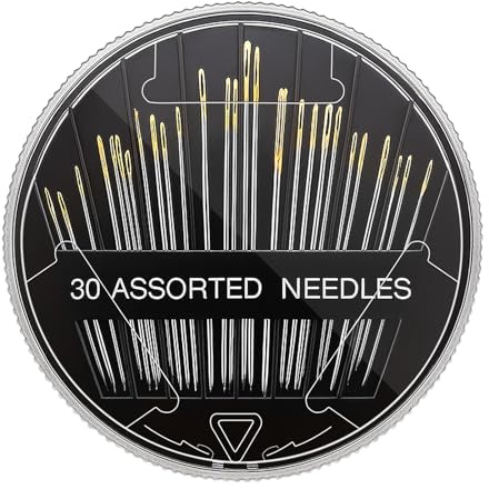 Zeeorymn Ensemble de 30 Aiguilles à Coudre à la Main en Acier Inoxydable, Disque Noir, Aiguilles à Broder, Enfilage Facile, pour l'artisanat et la Couture à la Main