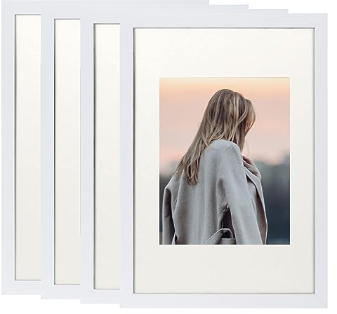 Lindahandel 4er Set Weiß Bilderrahmen Klein,MDF Fotorahen in 10x15 cm, verschiedene Größen erhältlich | Naturholz Optik | Klassischer Schreibtischrahmen mit Standfuß