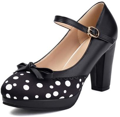 Scarpe tradizionali con tacco, scarpe da ballo spesse, scarpe da sposa, ballerine con tacco a blocco, scarpe eleganti con tacco e fibbia, Nero , 35 EU