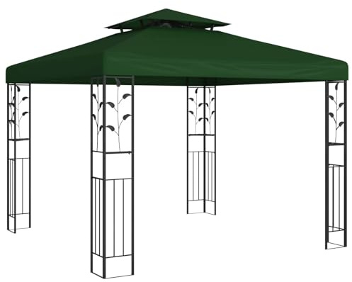 Mokuyary Padiglione 3 x 3 x 2,68 m Verde Poliestere e Acciaio Tenda di Ricezione, Gazebo Padiglione per Campeggio, Eventi, Terrazze e Festival