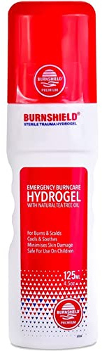 Burnshield Hydrogel 125 ml spray med naturlig teeträdolja – brand- och sårgelgel för små områden, förbränning, rodnad, solbränna, nötning (värmefriktion), kylning Kyl brännan med naturlig tea tree