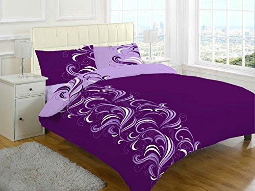 Artistic Fashionista Limited Luxury & Modern JACOB Duvet/Quilt Cover & Pillowcases Bedding Set - Printed Range (Double, Plum/Lilac)