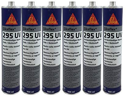Sparset 6x Sikaflex 295 UV Scheibenkleber für Kunststoffscheiben, extrem UV-resistent, ideal für den Bootsbau 300ml schwarz