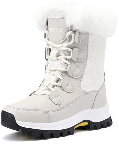 COOJOY Womens Winter Snow Boots Waterproof Shoes Walking Comfortable Hiking Booties Furry Mid Calf Warm Lightweight Beige,US10.5 EU43