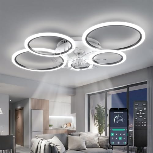 ycwdcz Ventilador de Techo Moderno Negro Sin Aspas Silencioso Ventilador de Techo con Luz y Mando Motor DC Reversible Modo Verano Invierno para Dormitorio Salón Cocina, 100cm