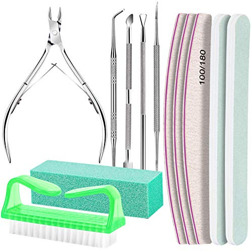 FANDAMEI 12 PCS Lot de Limes à ongles et Pousse Cuticule, Lime à Ongles Professionnelles, Pousse Cuticule Metal, Coupe-cuticules, Brosse à ongles, outil pour ongles incarnés (Vert)