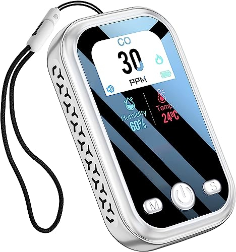 HAKINAKU Tragbarer CO-Melder Kohlenmonoxidmelder, Mobiler CO-Warner Kohlenmonoxid Warnmelder, CO-Messgerät CO-Messer mit Temperatur- & Luftfeuchtigkeitsanzeige, für Reise Camping, D6-Grau