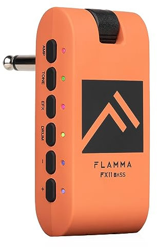 FLAMMA Bass Headphone Amp Portable Modeling Headphone Amplifier with 28 Drum Grooves 7 Amp Models Built-in Effects 5 Tone Color Support Bluetooth USB Audio Recording&Playback OTG Function Rechargeable