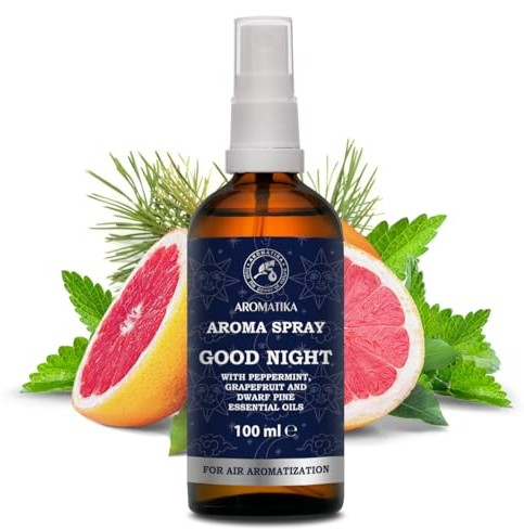 Aromaspray Gute Nacht 100 ml - Aromatherapie Raumspray - Ätherisches Öl aus Pfefferminze, Grapefruit und Latschenkiefer - Natürlicher Raumduft - Kissenspray - Wäschespray - Duftspray