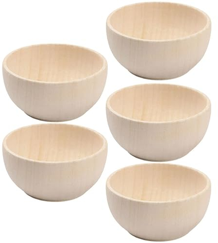 TEHAUX Unpainted Wooden Bowls Set 5 Pieces Small Smooth Surface Wood Bowls for Kids DIY Crafts Painting and Creative Home Decoration