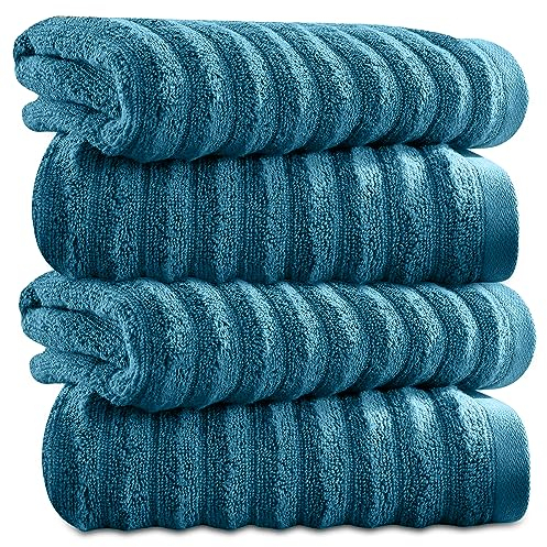 Towelogy Bamboo Face Cloth Makeup Remover Facial Cleansing Cloths Super Soft Fingertip Towels for Delicate Sensitive Skin | 30x30 cm - Pack of 4 (Blue, 4)