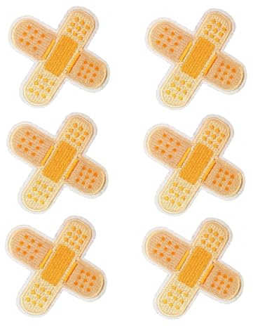 JZTang 6 Pcs Bandaid-Shaped Iron on Patches 3 Inch Cute Band Aid Sew or Iron on Patch Embroidered Applique Patches for Clothing, Biker Jackets, Jeans, Hats, Backpacks Arts Craft Sew Making