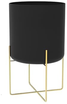 Ailan Gold Pflanzenständer mit Topf Mode Licht Luxus Blumen Multifunktions Boden Blumentopf Figur Metall Pflanzgefäß, Schwarz