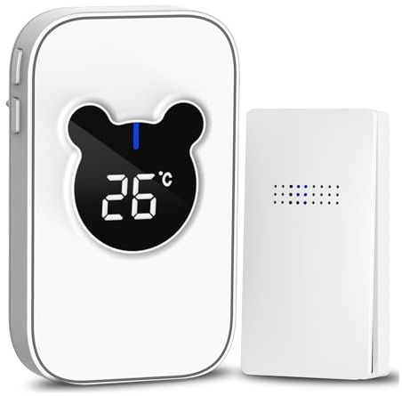 Campanello Senza Fili, SiegenPro Campanello Senza Fili Esterno Impermeabile e Autoalimentato senza Batteria, Visualizza Temperatura (Bianco, 1+1)