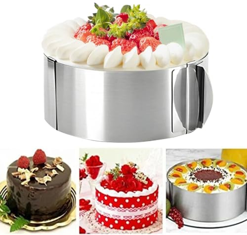Anicy Tortenring Verstellbar Kuchenform Rund - Backform Rund, Verstellbar Kuchenring Set, Tortenring Hoch 8,5 cm, Edelstahl Backring verstellbar 16-30 cm für Kuchen und Torten…
