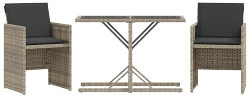 vidaXL Ensemble de Bistro 3 pcs et Coussins Gris Clair résine tressée
