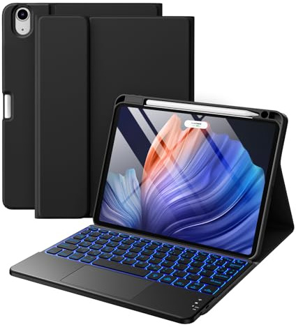 Vobafe Hülle mit Tastatur für iPad Air 11 Zoll M4 M3 M2 (2026/2025/2024), iPad Air 5. 4. Generation 2022/2020 10.9, Mutil-Touch Trackpad Beleuchtete Abnehmbare Keyboard, mit Stifthalter, Schwarz