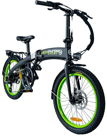 Highphoria FlexJumper Elektrofahrräder E-Bike Klapprad, 20 Zoll Klappfahrrad Erwachsene, 7-Gang, 25km/h, 100km Reichweite, 250W Elektrofahrrad(Noir/Vert)