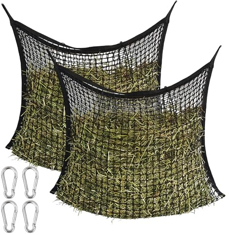 2 Pièces Filet À Foin, Filet A Foin Pour Chevaux, Filet A D'alimentation, 90*60 Cm De Long Sac A Foin Avec Mailles Filet A Foin Extra Large Pour Poneys,Chèvres, Animaux(Noir)