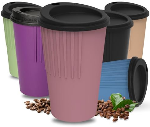 Kaffeebecher to go 300 ml - Becher mit Deckel & Riffel-Optik als Hitzeschutz - Trinkbecher BPA-frei - Made in Germany Travel Mug perfekt fürs Büro, Auto & Uni, Farbe:raffiniertes rot/schwarz