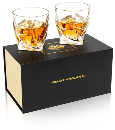 KANARS Vasos de Whisky, Copas de Whiskey Cristal para Bourbon, Scotch, Martini, Coñac, 300 ml, 2 Piezas, Caja de Regalo de Lujo