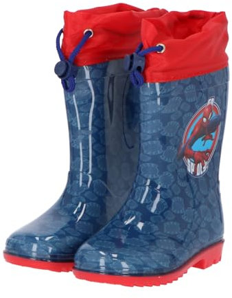 eplusm MARVEL SPIDERMAN Bottes en caoutchouc pour garçon de 3 à 8 ans Chaussures de pluie chaudes non doublées Bottes de pluie imperméables pour enfant, bleu, 32 EU
