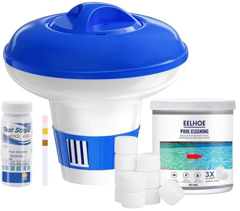 Pastiglie di cloro per piscina: compresse di cloro da 180 g per vasca idromassaggio con dispenser galleggiante, compresse dispenser 4 in 1, 50 strisce reattive, tavoli puliti per piscina, piscine