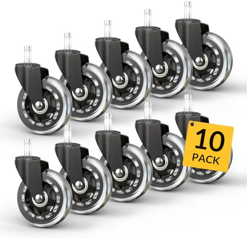 HOLKIE Office Chair Wheels 10 Pack 11x22mm Transparent Replacement Desk Chair Wheels for Hard Floor Casters Set of 5 Heavy Duty Wheel Replacement for Computer Gaming Chair