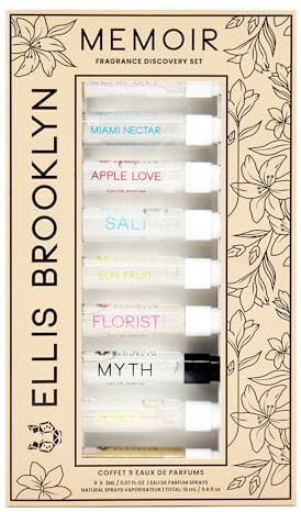 Ellis Brooklyn MEMOIR Fragrance Discovery Set- Eau De Parfum for Women Sample Perfume Set, Perfumes for Women, Clean, Long Lasting Perfume, Vanilla, Gourmand, Tropical, Floral, Musk, 9x 2ml Vials