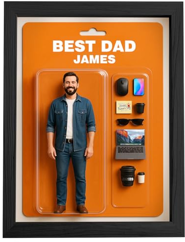 VEELU Regalo per la festa del papà per papà - Ritratti di action figure personalizzati, cornice per foto, foto e testo personalizzati, regalo innovativo per uomini e donne per compleanno (Realistico)