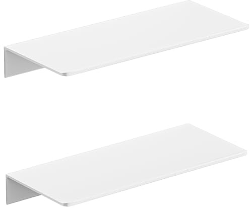 HNVNER Wandregal Klavierlack-Weiß aus Metall 2er-Set - Rostfreies Aluminium - Schweberegal - 30 cm Duschablage Ohne Bohren, ideal für die Dekoration und Wandaufbewahrung in jedem Raum